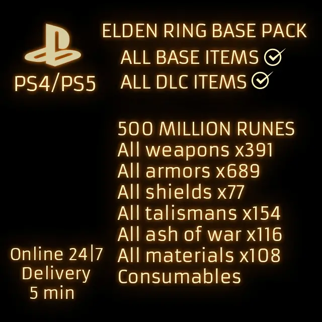 (PS4/PS5) Elden Ring All items in the game + 500 Million Runes Base Pack (BASE+DLC)