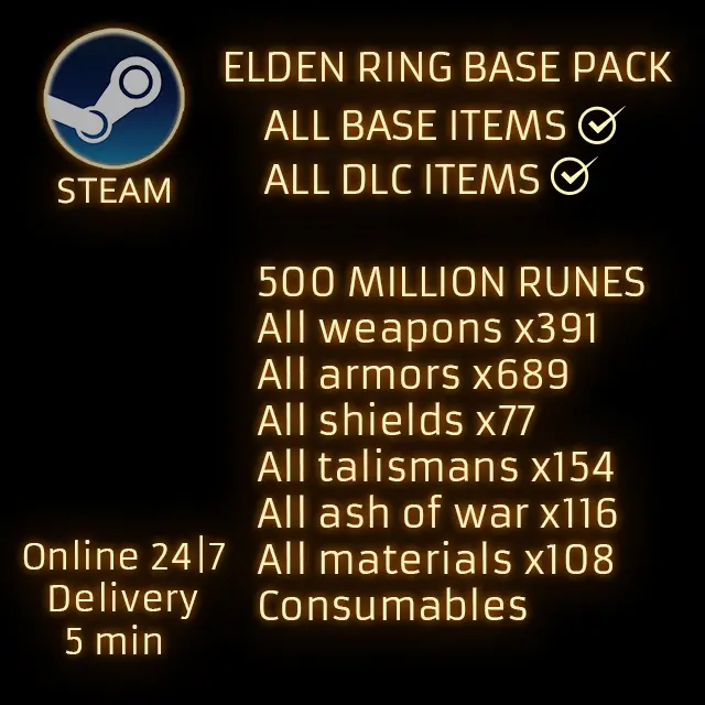 (PC/STEAM) Elden Ring All items in the game + 500 Million Runes Base Pack (BASE+DLC)