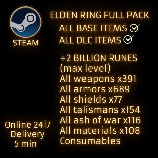 (PC/STEAM) Elden Ring All items in the game + 2 Billion Runes Full Pack (BASE+DLC)