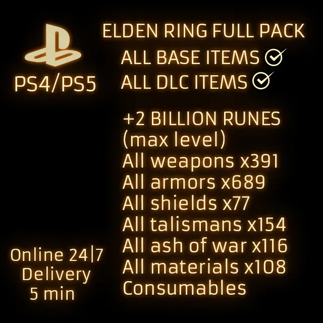 (PS4/PS5) Elden Ring All items in the game + 2 Billion Runes Full Pack (BASE+DLC)