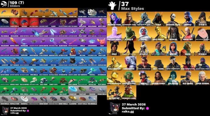 [PC/XBOX] 120 skins | Wildcat | Gold Midas | Gold Brutus | Gold Meowscles | Subzero Cryptic | Fusion | Predator |	Y735