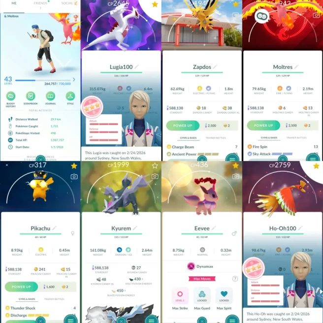2042 Level 43 Shundo Lugia Ho-Oh100 Shiny Moltres Valor BG