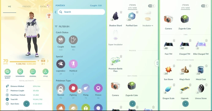 Level 70 PoGo || 6M Stardust, 5 Shiny Legends, 102 Legendaries, 11 Perfects, 451 Total Pokemon, 116 Shinies, Item Bag 1050, 16 Hatched. o088