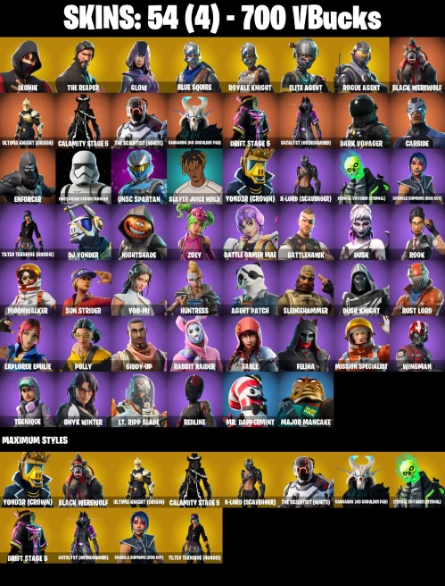 PC | 56 SKINS | IKONIK | THE REAPER | GLOW | BLUE SQUIRE | ROYALE KNIGHT | ELITE AGENT | ROGUE AGENT | RAGNAROK (NO SHOULDER PAD) | ULTIMA KN...