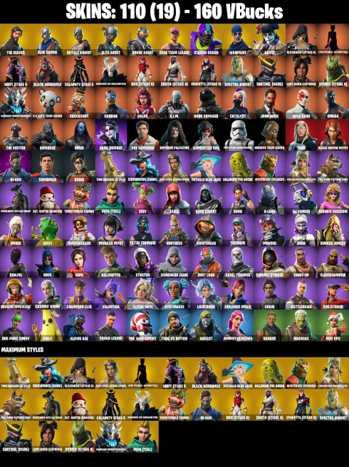 PC/NS | 109 SKINS | OG STW | THE REAPER | BLUE SQUIRE | ROYALE KNIGHT | ELITE AGENT | ROGUE AGENT | STRONG GUARD | DANTE | CALAMITY STAGE 5 |...