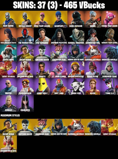 PC | 38 SKINS | OG STW | BLUE SQUIRE | ROYALE KNIGHT | GEAR SPECIALIST MAYA | CUDDLE TEAM LEADER | DARK VOYAGER | RONIN | THE FOUNDATION | GE...