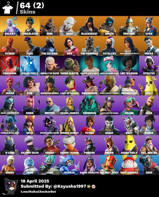 PC/NS | 66 SKINS | GALAXY | TRAILBLAZER | HYBRID (STAGE 4) | STAGE 4 | ROX (STAGE 5) | ZENITH (STAGE 4) | LYNX (STAGE 4 - NO PONYTAIL) | BLAC...