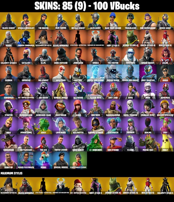 [PC]&nbsp; 85 SKINS | BLACK KNIGHT | SPARKLE SPECIALIST | THE REAPER | BLUE SQUIRE | ROYALE KNIGHT | ELITE AGENT | BLUE TEAM LEADER | 100 VB...