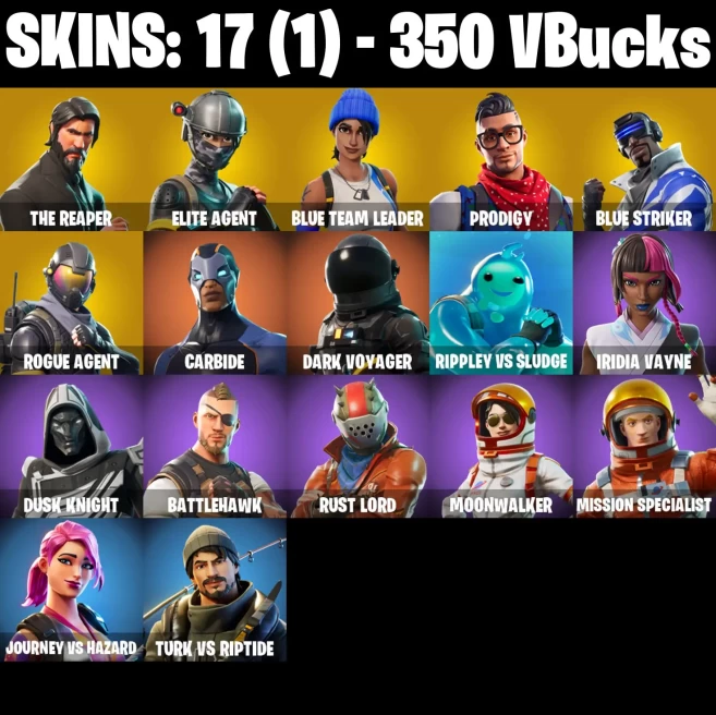 PC | 17 SKINS | THE REAPER | ELITE AGENT | BLUE TEAM LEADER | BLUE STRIKER | PRODIGY | ROGUE AGENT | DARK VOYAGER | CARBIDE | 350 VB...