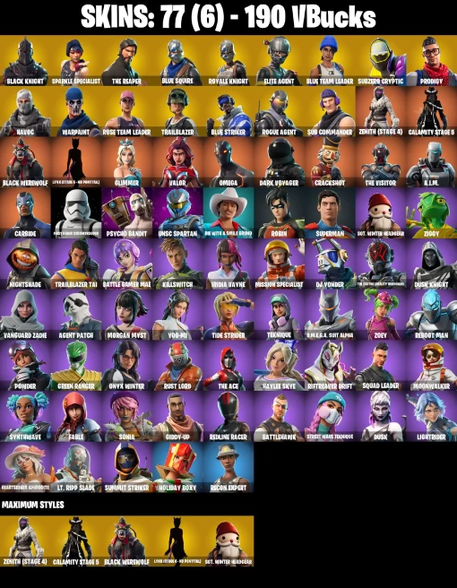 PC/NS | 77 SKINS | OG STW | BLACK KNIGHT | SPARKLE SPECIALIST | THE REAPER | BLUE SQUIRE | ROYALE KNIGHT | ELITE AGENT | BLUE TEAM LEADER | B...
