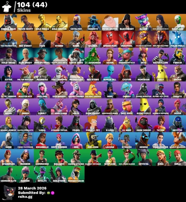 PC/PSN/Xbox/Nintendo 104 skins Travis Scott | Laught It Up | Double Helix | Gold Midas | Gold Brutus | Catalyst | Deadeye | Peter Griffin | Blac