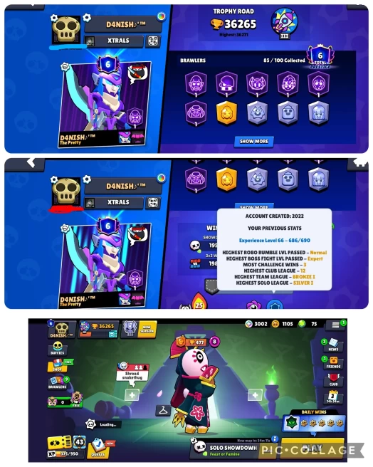 BEST BS 36.2k TROPHY, 85/100 UNLOCKED,7 HYPERCHARGED,5 MAXED, 136 OP SKINS [7 MYTHIC+4 LEGENDARY+1 HYPERCHARGED], 335 PINS, 258 ICON,122 SPRAYS