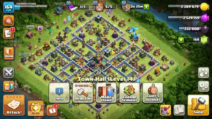 TH 14 - BH 8|Limited Skin|LV 164|HH 8|BK 54,AQ 75,GW 55,MP 52,RC 23,DD 0|CN OFF|Protect OFF|TAKE MAIL(COC2062)