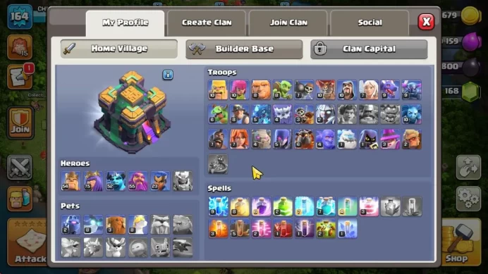 TH 14 - BH 8|Limited Skin|LV 164|HH 8|BK 54,AQ 75,GW 55,MP 52,RC 23,DD 0|CN OFF|Protect OFF|TAKE MAIL(COC2062)