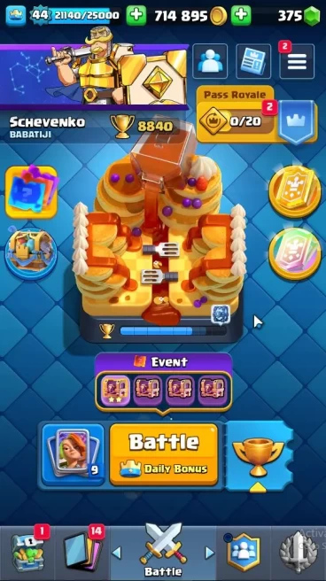 Lv 44|Trophy 8840|KTL 14|Limit Skin|Total Card 121|2 HERO 13 EVO 8 Camps 21 Legend 33 Epic 30 Rare|1 WildShard|TakeEmail(CR1647)