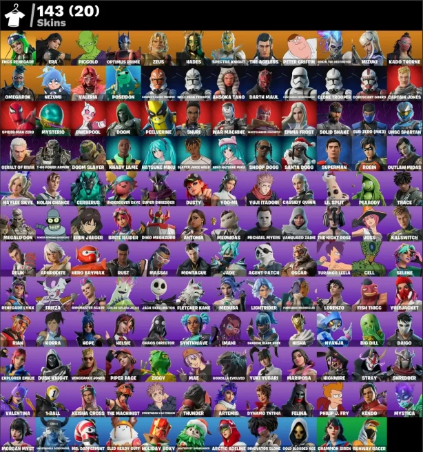 (PC PSN XBOX) 143 skins | FNCS Renegade | Era | Piccolo | Optimus Prime | Zeus | Hades | Spectra Knight | The Ageless | Peter Griffin | Renzo th
