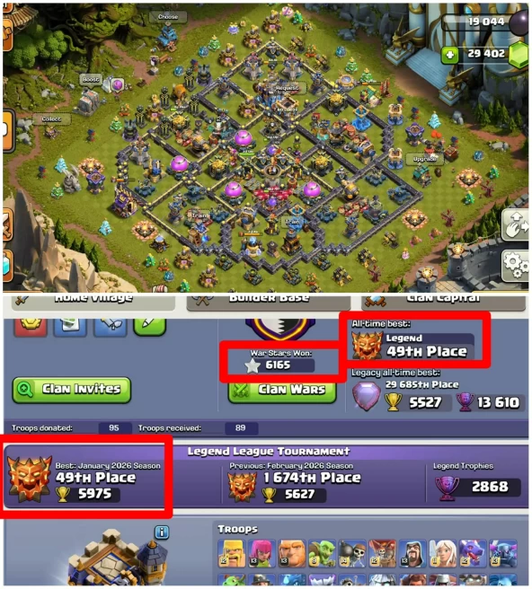 [Leauge Set]||[World Rank 49]||Th18 Full Maxed||5 Complete Skin Set|63 Skins|24 Scenery|71 Statue Spam Decorated|6165 Ws