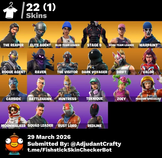 [Code 9638] [PC] 22 skins | OG STW | The Reaper | Elite Agent | Blue Team Leader | Omega (stage 5) | Rogue Agent | Raven | The Visitor | Dark Vo