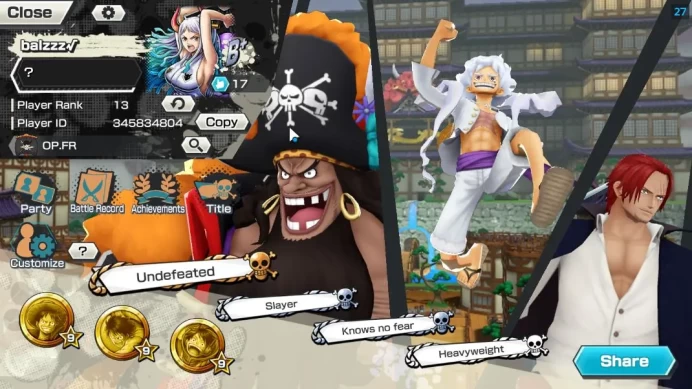 Global|6 EX| Gear 5 Luffy,T5E St.Jaygarcia,T4E Marshall,Kadio Yamato,Blackbeard Kuzan,Divine Shanks |Rank 13|Bandai|(OPBR2206)