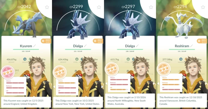 Level 70 PoGo -- 7M Stardust, 4-Star Kyurem, 4 Shiny Legends, 155 Shinies, 16 100IVs Pkm, 426 Total Pokemon, 104 Legendaries. o098
