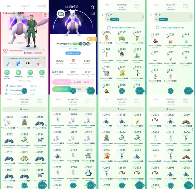 AC1373 -lv 60 Valor | x11 3000CP | x137 2000CP | x64 Legendary | x17 SHUNDO | x66 shiny | x27 100IV | Shadow Mewtwo | Pokopia shiny backgr x2 Di