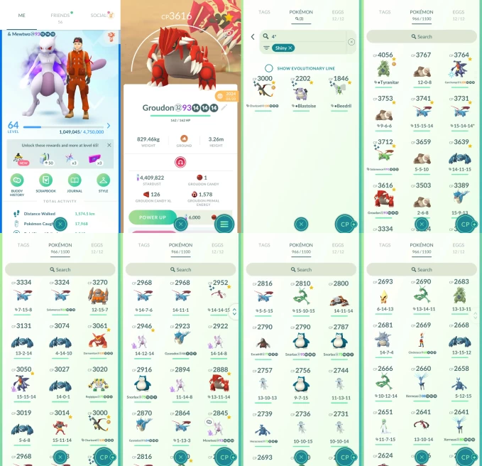 AC1376 -lv 64 Mystic | x24 3000CP | x255 2000CP | x99 Legendary | x3 SHUNDO | x83 shiny | x25 100IV | Shiny Groudon Moltres Iveltal Cresselia Ch