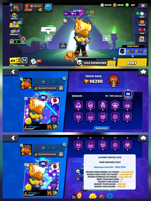 COMBO BS+CR+COC: 98.2K BS, RARE 2018!, 384 SKINS, 77 HC, 7 MAX |1182 PINS,  |  CR 12.4K, 10 L16, 64 L15, 5 L14 | MAX TH18 COC, HERO AND DEF MAX