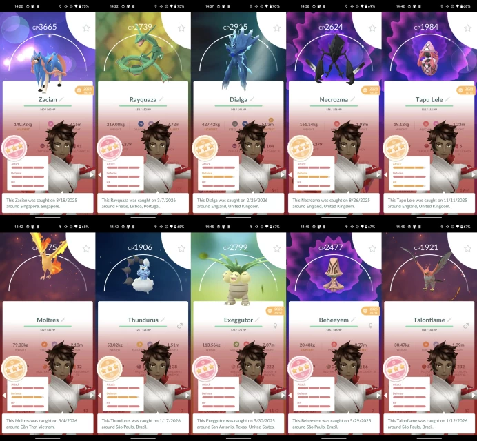 Level 72 Account || 14M Stardust, 4* Zacian, 2 Hundo Legends, 194 Legends, 30 Perfects, 17 Shiny Legends, 188 Shinies, 415 Ttal Pkm. d341
