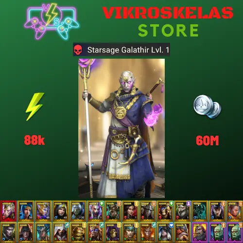 Starter with Mythical - Galathir : 88k energy / 60 mln coins / Bivald, Holsring, Arix, Ninja + 20 Login Legendaries / Geomancer