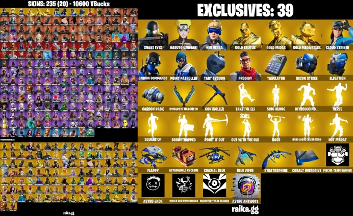 [Rent Cheap Accounts for 14 Days] 235 skins | Snake Eyes | Peely | Kakashi Hatake | Naruto Uzumaki | Neo Versa | Gold Brutus	NN14