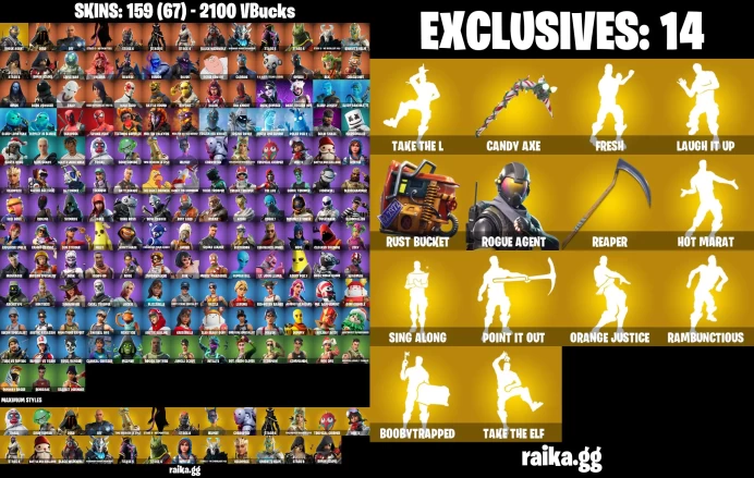 [Rent Cheap Accounts for 14 Days] 159 skins | Take The L | Ghoul Trooper | Candy Axe | Raven | Peely | Omega | Deadpool	NN25