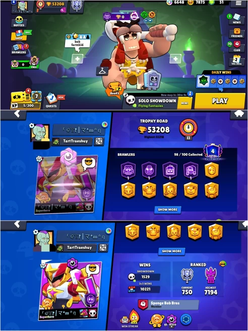 SEXXY BS 53.2k TROPHY, 98/100 UNLOCKED, 46 HYPERCHARGED,299 OP SKINS [3 MYTHIC+9 LEGENDARY+5 HYPERCHARGED],919 PINS,385 ICON,192 SPRAYS