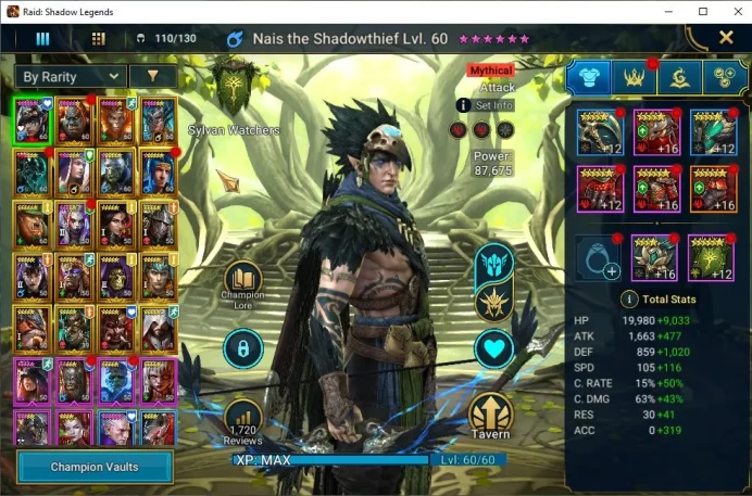 Lv50 582K Power|1 Mythical (Nais)|19 Legendary (Craklin,Ninja,Wukong,Rathalos,Xenomorph,Alice,Etc)|7,3K Energy|Plarium(RSL1362)