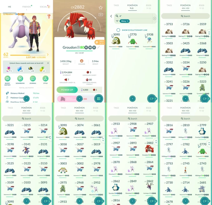 AC1379 -lv 62 Instinct | x32 3000CP | x184 2000CP | x67 Legendary | x3 SHUNDO | x31 shiny | x7 100IV | shadow Mewtwo | 3000CP+ Metagross Salamen