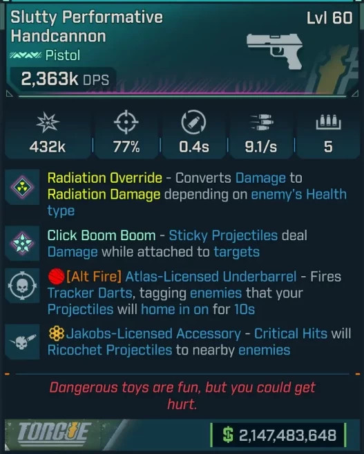 [PEARLESCENT] L60 HANDCANNON (RADIATION CONVERT) - 2,363K DPS - 77% ACCURACY - 9.1 FIRE RATE - 0.4S RELOAD - JAKOBS RICOCHET - INSANE!
