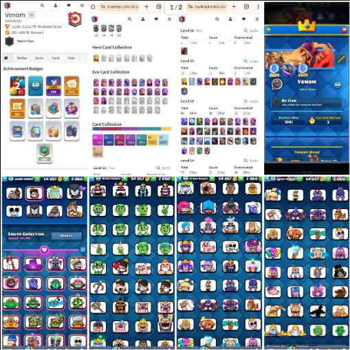 Level 60 ~ 22 evo ~ 2024-25 spectator ~1 hero ~ 1 lvl 16~ 12 elite~ 46 max 14~ 112 emote~ 12 tower~free nc ~tropies 11k+ ~many itmes~ 2k 