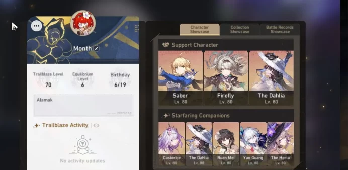 Asia|TL 70|18 Limited|[Castorice+E1,Saber,Firefly,Feixiao]+Sign,Sparkle,Cyrene,Acheron,Yao Guang,etc|TakeMail|CheckSS(HSR6187)