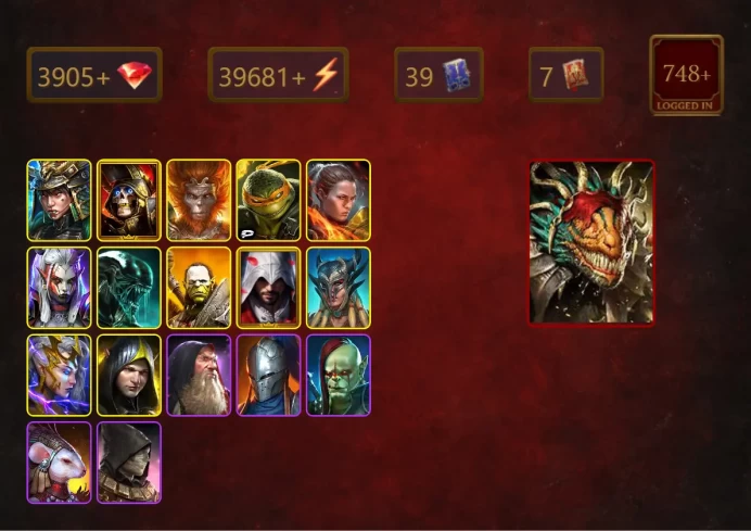 [STARTER]Lazarius+Harima+Deathknight+Wukong+Michelangelo+Ronda+Visix+Xenomorph+Artak+Ezio Auditore+Scyl+Deliana+33Epics
