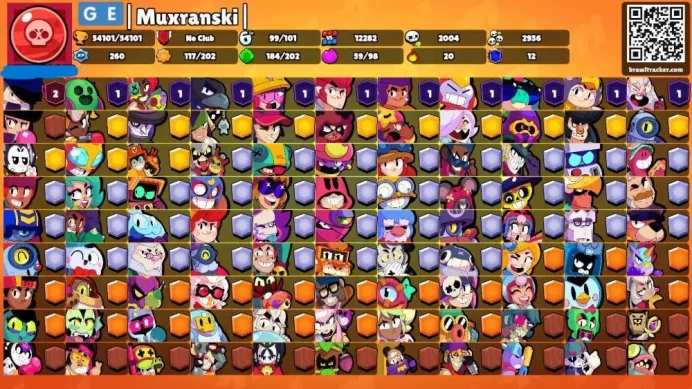 54K Trophies LVL173 | 99/100 Brawlers | 41 Max Brawlers - 34 Hypercharges | 287 Skins | 778 Pins | 402 Icons | Legendary, Rank 35, Masters, rare