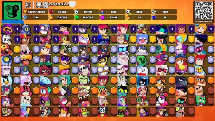48K Trophies LVL195 | 98/100 Brawlers | 26 Max Brawlers - 14 Hypercharges | 214 Skins | 603 Pins | 328 Icons | Legendary, Masters, Rank 35, rare