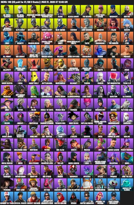 149 skins / OG Ghoul Trooper / OG Skull Trooper / Renegade Raider (OG) / Aerial Assault Trooper (OG) / Black Knight /