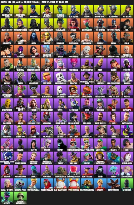 142 skins, OG STW, OG Ghoul Trooper, Black knight, The Reaper | 