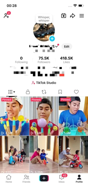 France Monetized Account/ 75K Real Followers+410K Real Likes/ Creator Rewards Program Activated/ Live Stream/ Full Access