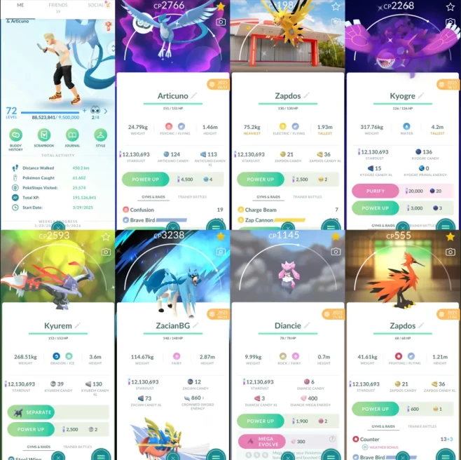 2063 Level 72 Shiny Galarian Articuno Shiny Zacian BG Shiny GMax Snorlax x2