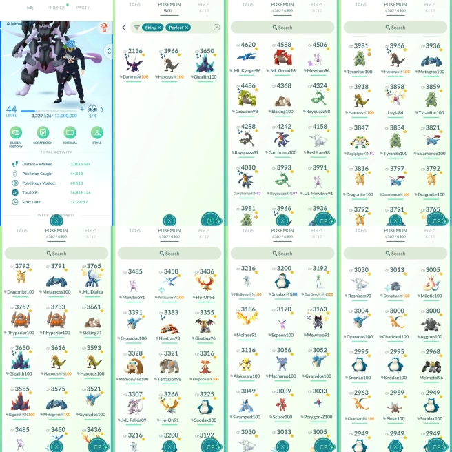 ACw1063 - Mystic |x66 3000CP|x818 2000CP|x828 Legendary| x41 Mewtwo (x4 Armored) x104 Rayquaza (x7 Shiny) x79 Kyogre (x4 Shiny) x2 Celebi (x1 Sh