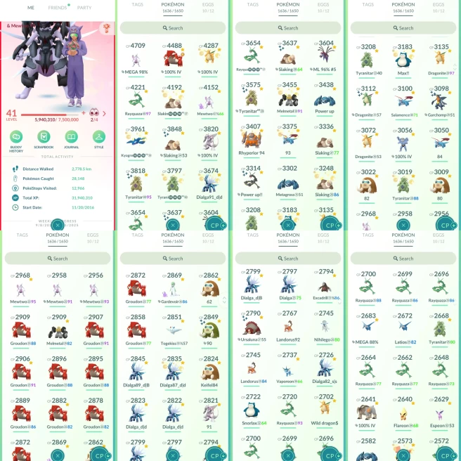 ACw1064 - Valor | x335 legendary | x354 2000CP+ | x31 Mewtwo (x4 Shiny x4 Armored) x52 Rayquaza (x4 Shiny) x26 Kyogre (x2 Shiny) x61 Groudon Mel