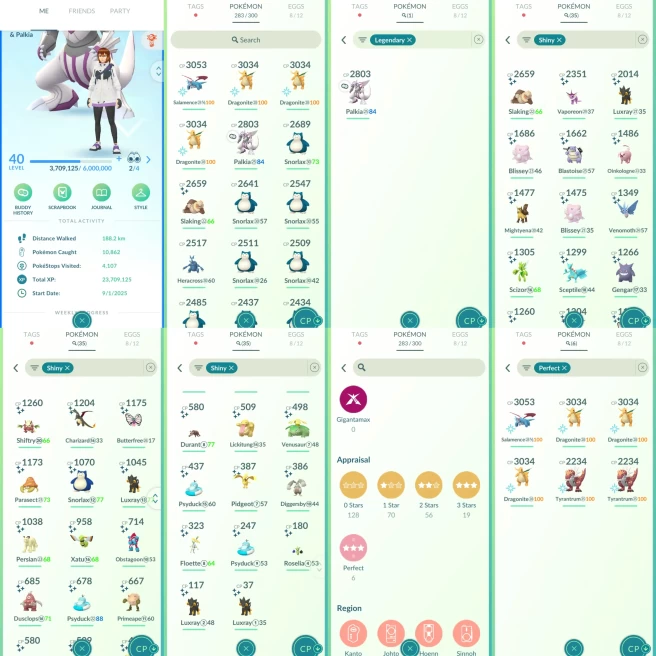 ACm1084 -Level 56 | 2033903 dust | x35 shiny x6 100IV |CP3000+ 4 CP2000+ 47| Palkia |Shiny Slaking Charizard Venusaur Gengar Vaporeon Snorlax Bl