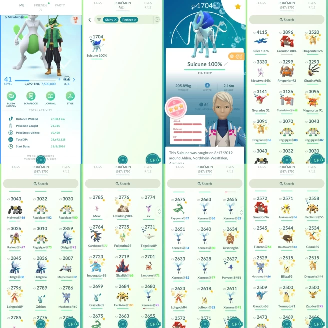 ACw1093 - Mystic | x209 Legendary | x197 2000CP| x136 shiny | Suicune SHUNDO x4 Mewtwo (x2 SHADOW x1 Shiny) x6 Lugia Riolu Shiny x2 Kyogre (x1 S