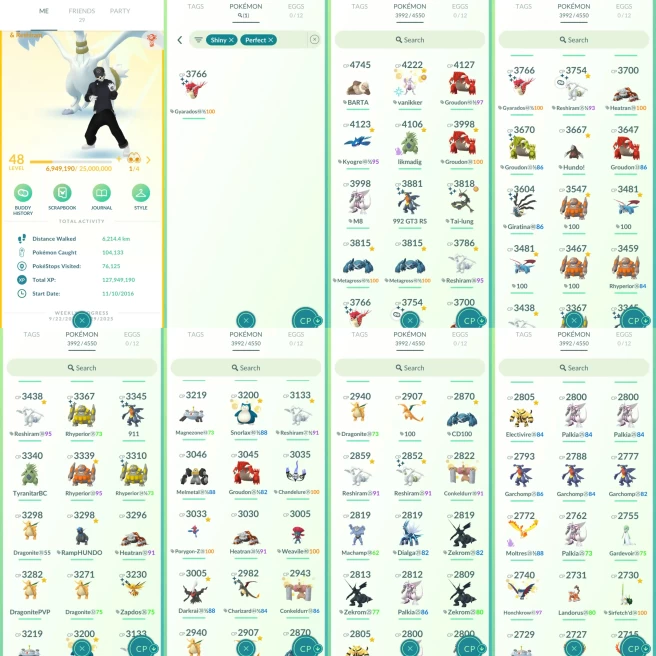 ACw1094 - Instinct | x465 legendary| x414 2000CP | x429 Shiny | x158 100IV | x6 Mewtwo (x5 SHADOW) x14 Groudon (x1 Shiny x1 100IV) x6 Rayquaza