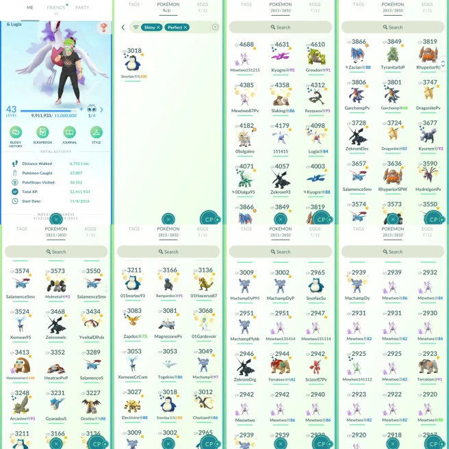 ACw1095 - Mystic | x50 3000CP| x668 2000CP | x712 Legendary | x192 Shiny | x47 Mewtwo (x30 SHADOW x6 Shiny SHADOW) x45 Lugia (x4 Shiny SHADOW)